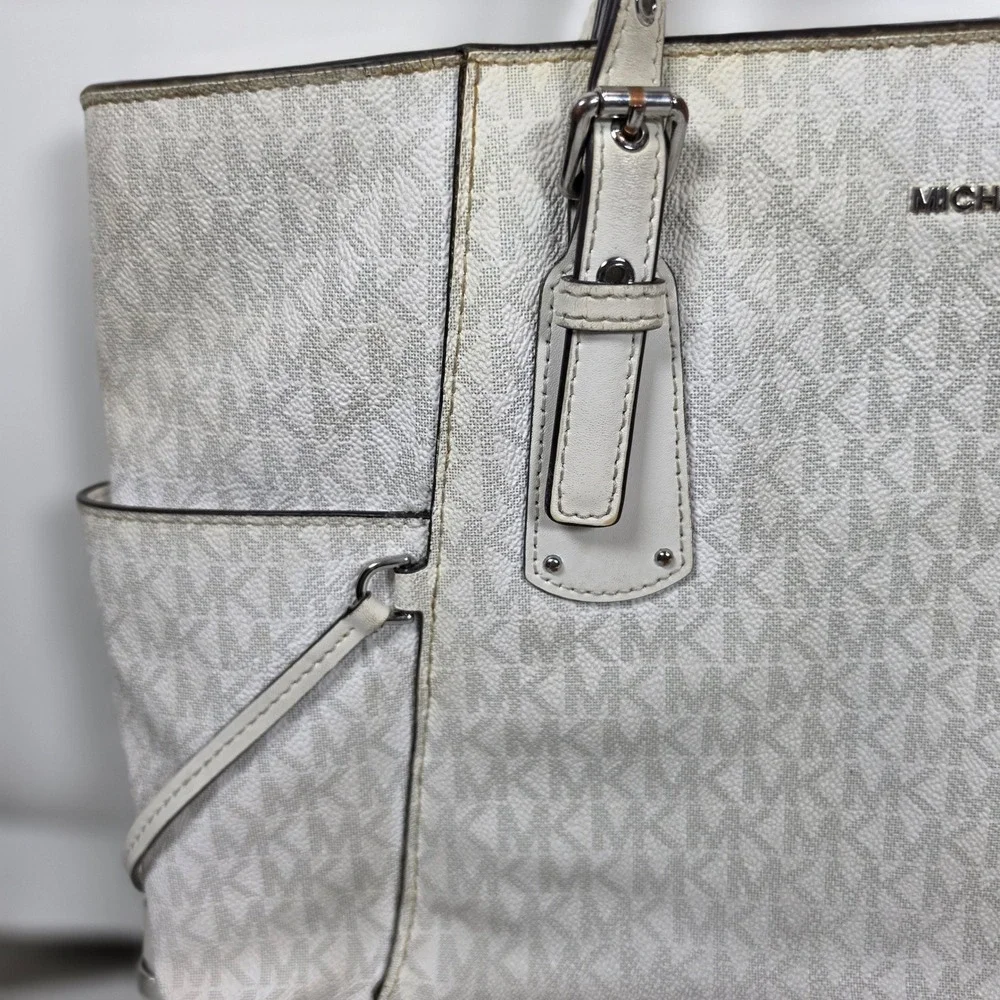 Michael Kors Voyager Medium White Signature Logo Tote Bag Shoulder‎ Bag